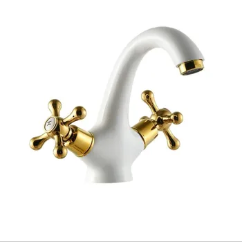 Moda de înaltă calitate din aur alb cruce de Cupru se ocupă de baie caldă și rece robinet chiuveta lavoar